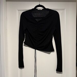 Peppermayo Black Ruched Drawstring Long Sleeve Top